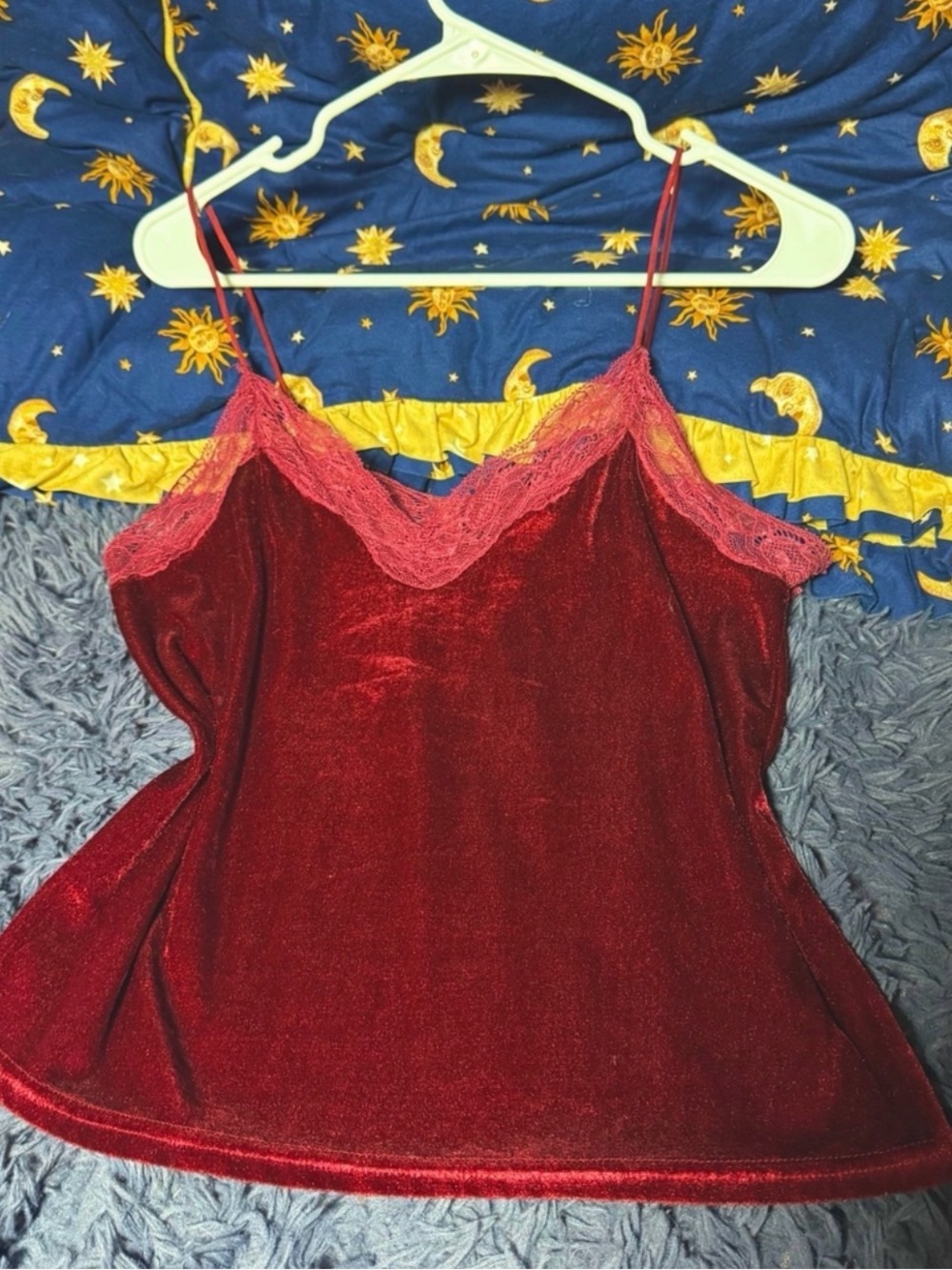 Deep Red Burgundy Silky Velvety Lace Trim Tank NO SIZE TAG